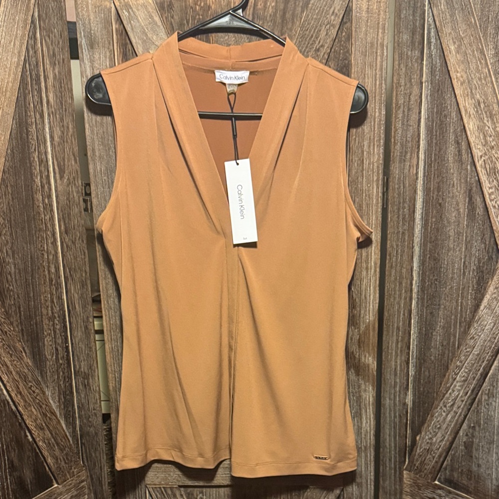 Calvin Klein Women's Camel V-Neck Blouse